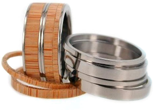Bamboo Wood 8mm Comfort-Fit Titanium Interchangeable Rings Set, Size 5.25