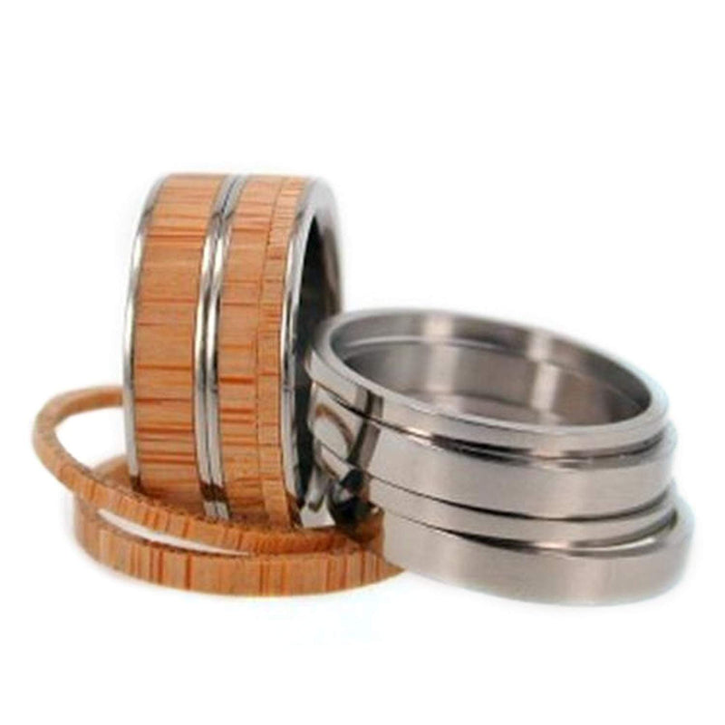 Interchangeable Bamboo Wood Inlay 8mm Comfort-Fit Titanium Rings , Size 11