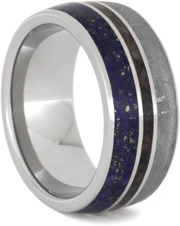 The Men's Jewelry Store (Unisex Jewelry) Gibeon Meteorite, Lapis Lazuli, Dinosaur Bone 9.5mm Titanium Comfort-Fit Wedding Band, Size 14