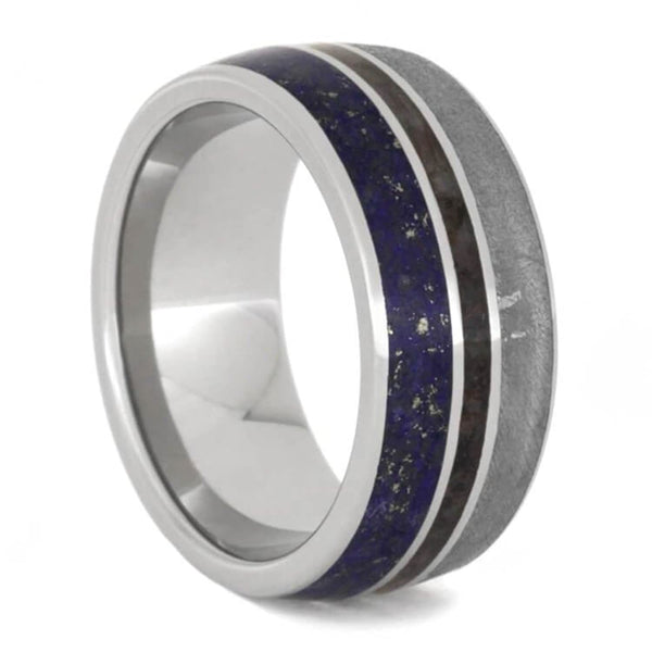 The Men's Jewelry Store (Unisex Jewelry) Gibeon Meteorite, Lapis Lazuli, Dinosaur Bone 9.5mm Titanium Comfort-Fit Wedding Band