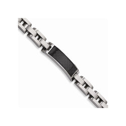 Men's Brushed Stainless Steel 11mm Black Carbon Fiber Bracelet, 9"