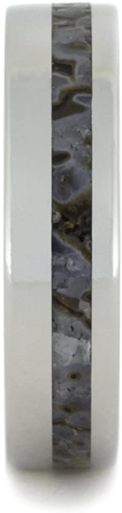 Dinosaur Bone Inlay 6mm Comfort-Fit Titanium Ring, Size 11.25
