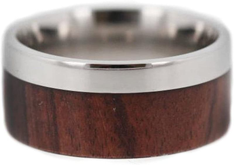 Offset Ironwood Overlay 10mm Comfort Fit Titanium Ring, Size 10.25