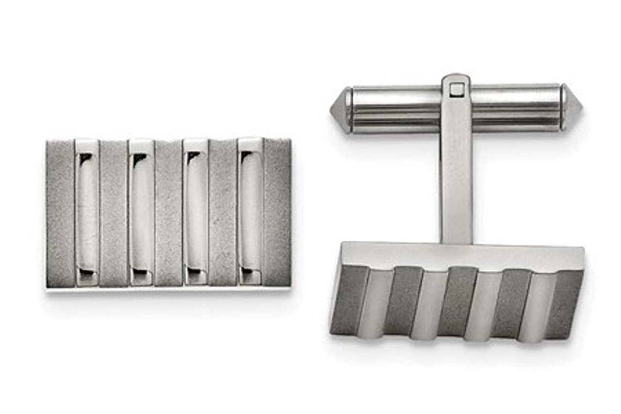 Grey Titanium Satin-Brushed Stripes Rectangle Cuff Links