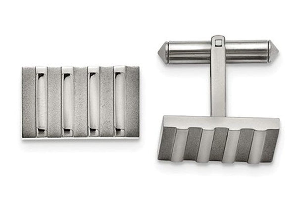 Grey Titanium Satin-Brushed Stripes Rectangle Cuff Links