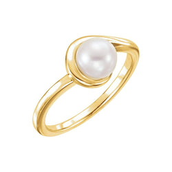 White Freshwater Cultured Pearl Bypass Ring, 14k Yellow Gold (6.5-7.00mm) Size 7