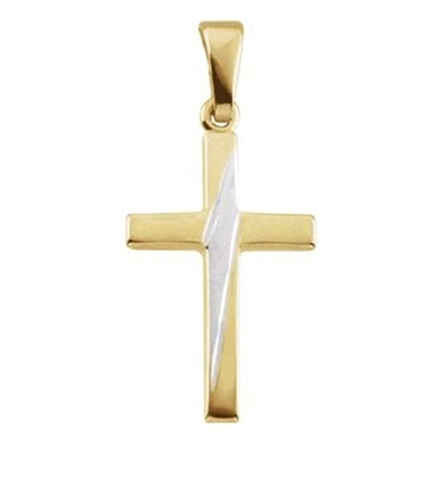 Two-Tone Cross 14k Yellow and White Pendant (18.50X12.00 MM)