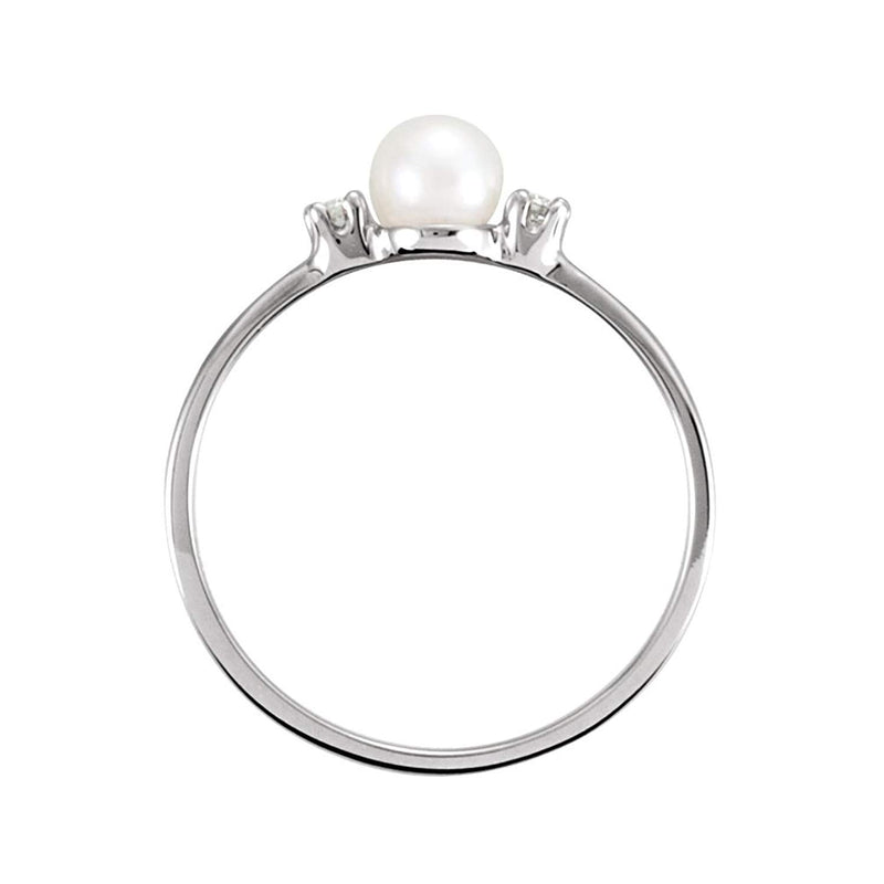 White Akoya Cultured Pearl and Diamond Ring, Rhodium-Plated 14k White Gold (4.50mm) (.04Ctw, G-H Color, I1 Clarity)