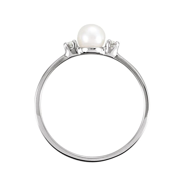 White Akoya Cultured Pearl and Diamond Ring, Rhodium-Plated 14k White Gold (4.50mm) (.04Ctw, G-H Color, I1 Clarity) Size 5.5