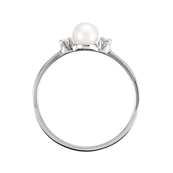 White Akoya Cultured Pearl and Diamond Ring, Rhodium-Plated 14k White Gold (4.50mm) (.04Ctw, G-H Color, I1 Clarity) Size 9