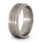 Satin Titanium Triple Grooved 8mm Comfort Fit Pipe Edge Wedding Band