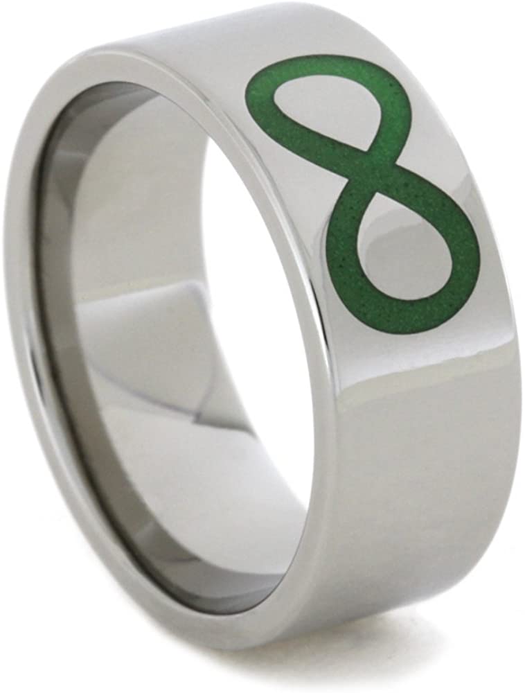 Glow in the Dark Infinity Symbol 8mm Comfort-Fit Titanium Ring, Size 7.25