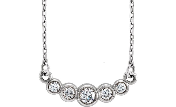 Graduated Bezel Set Diamond Necklace in Rhodium-Plated 14k White Gold, 16-18" (1/5 Ctw, Color G-H, Clarity I1)