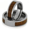 Inlaid Ironwood Comfort-Fit His and Hers Titanium Wedding Band Set, M8.5-F7.5