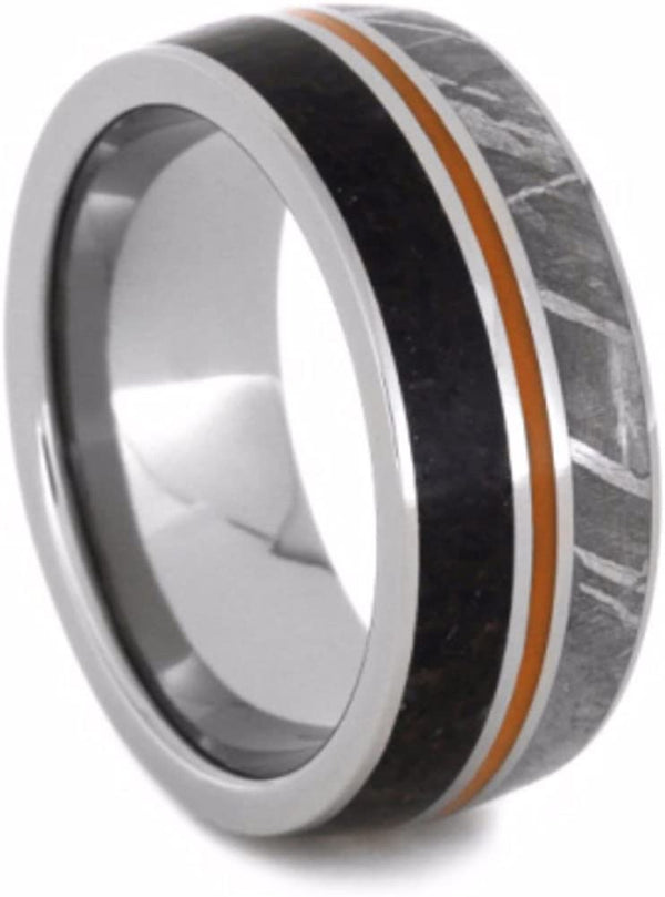 Dinosaur Bone, Gibeon Meteorite, Orange Stripe 9mm Comfort-Fit Titanium Wedding Band, Size 8.75