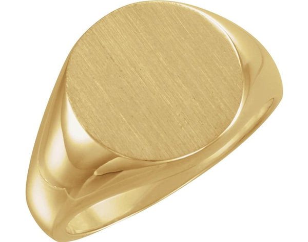 Men's 14k Yellow Gold Brushed Signet Ring (18mm) Size 13.25