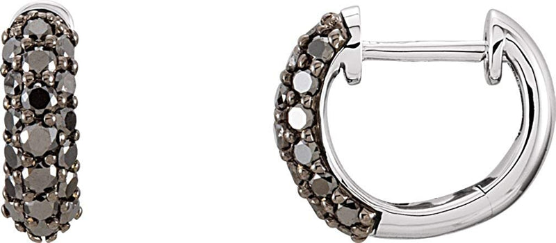 Pave Blue Sapphire Hoop Earrings, Black Rhodium-Plated 14k White Gold