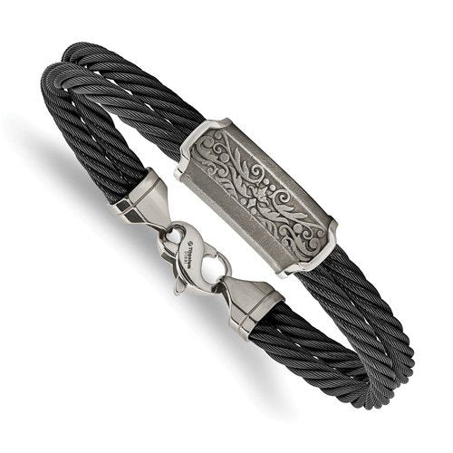 Men's Black Memory Cable Titanium Bracelet, 8"