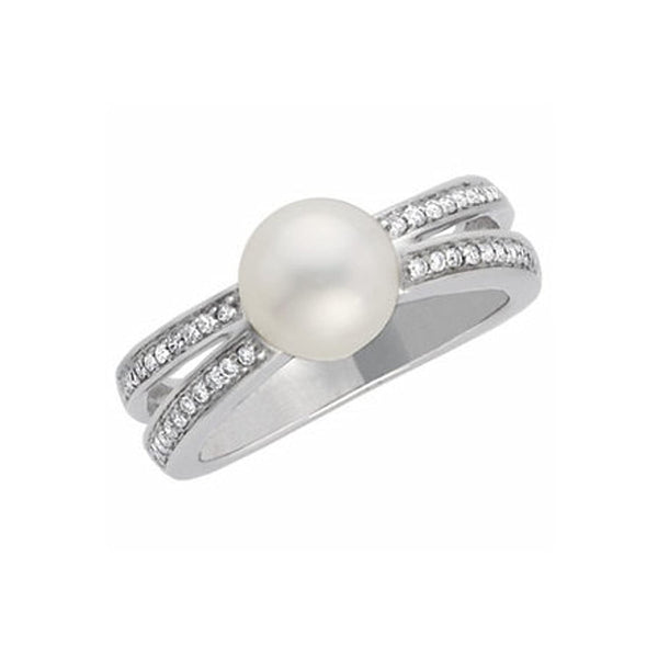 White Freshwater Cultured Pearl and Diamond Ring, 14k White Gold (8mm) (.2Ctw, H-I Color, I1 Clarity)