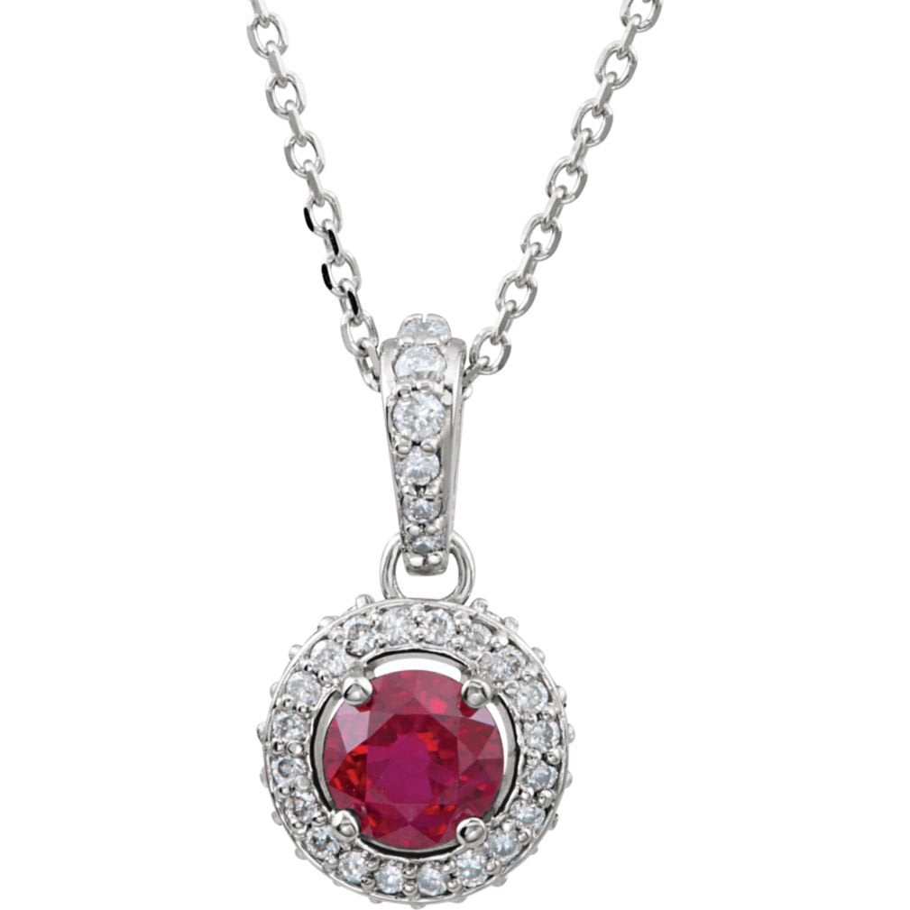 The Men's Jewelry Store (for HER) Ruby and Diamond Entourage 14k White Gold Pendant Necklace, 18" (1/4 Cttw)