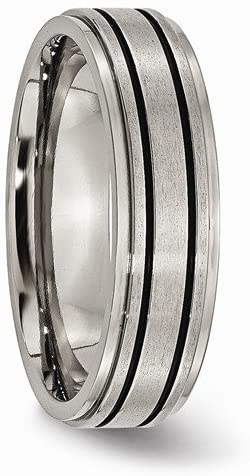 Satin-Brushed Grey Titanium, Enameled 6mm Flat Band, Size 6.5