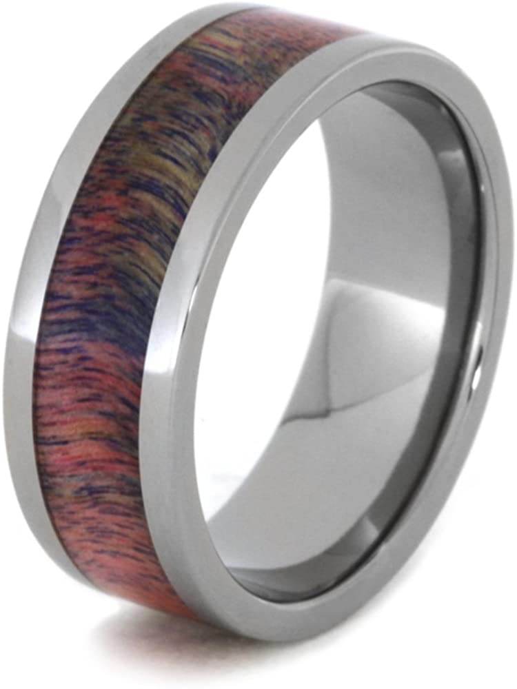 Pink and Purple Poplar Wood 8mm Comfort-Fit Titanium Wedding Band, Size 13.5