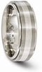 Edward Mirell Titanium with Sterling Silver Textured Line Step Edge Grooved 7.5mm Wedding Band, Size 7