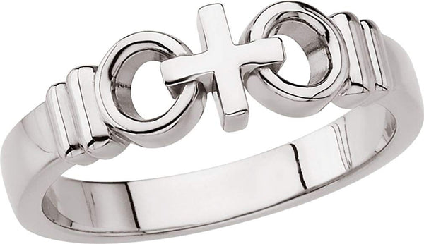 Men's 'Joined By Christ' Cross Ring, 7mm Rhodium-Plated 10k White Gold, Size 12
