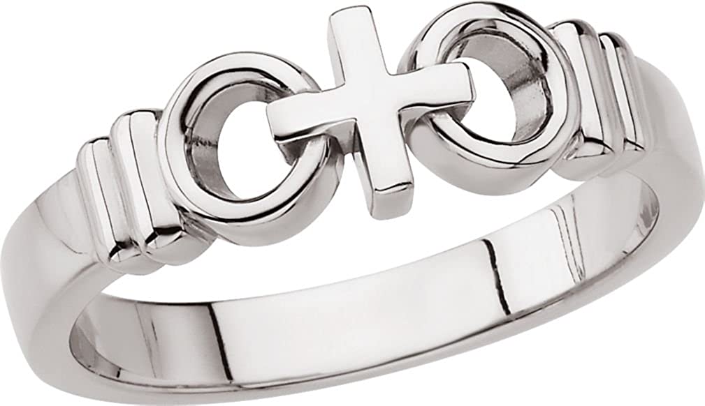 Women's 'Joined By Christ' Cross Ring, 6mm Rhodium-Plated 10k White Gold, Size 6