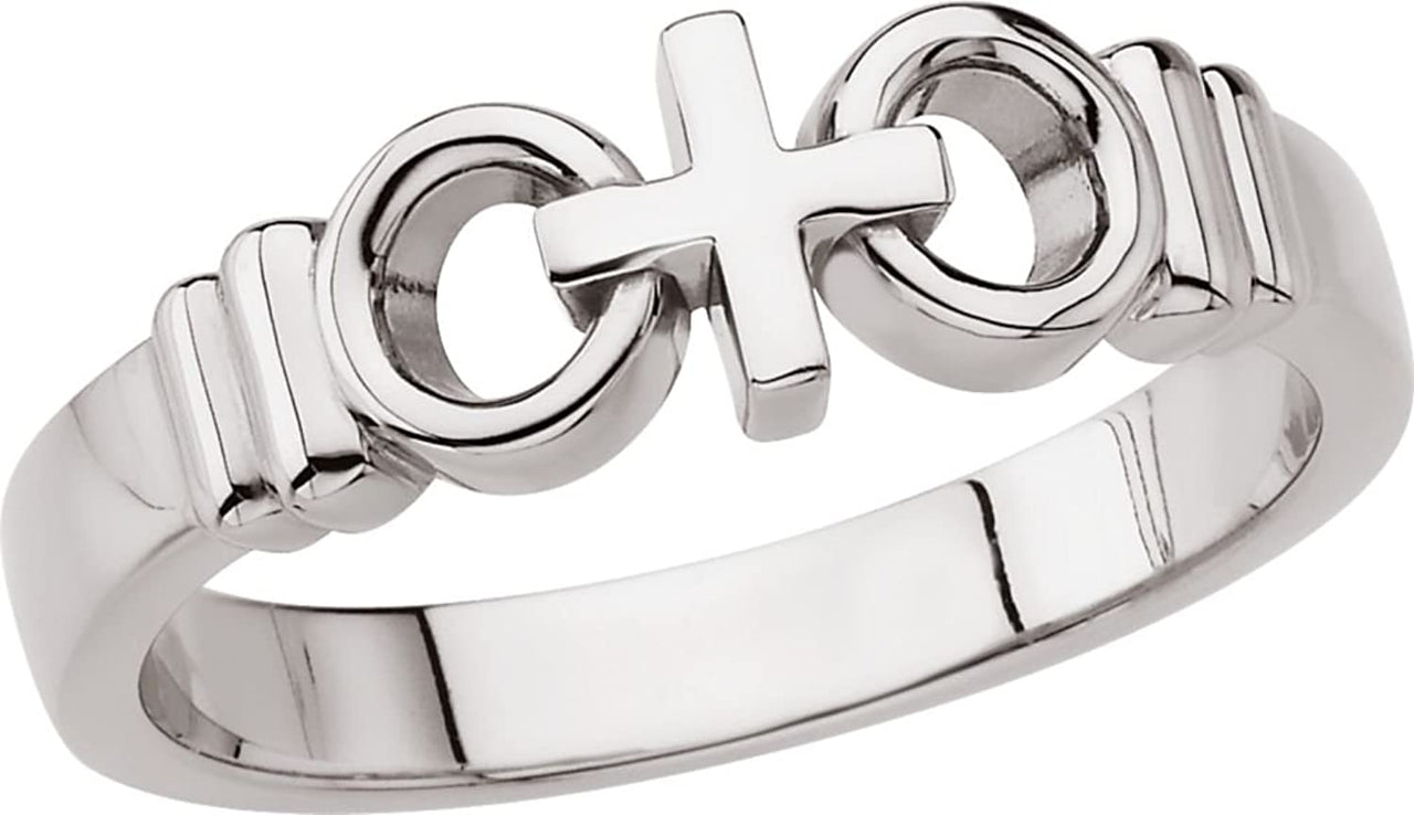 Men's 'Joined By Christ' Cross Wedding Ring, Rhodium-Plated 14k White Gold 7mm, Size 10