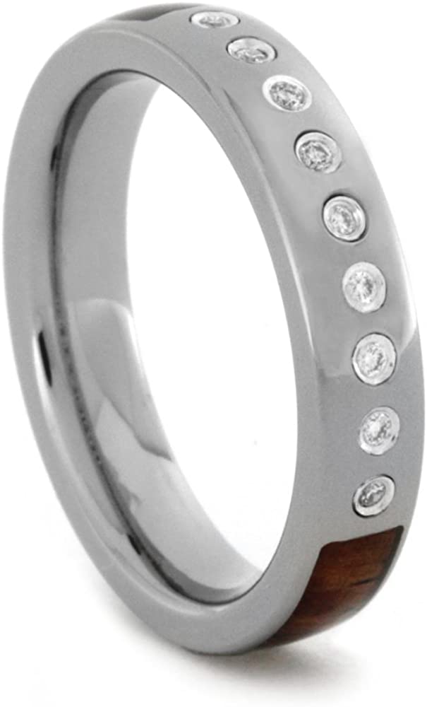 Solitaire Diamond, Honduran Rosewood Burl Inlay 4mm Comfort Fit Titanium Band, Size 7