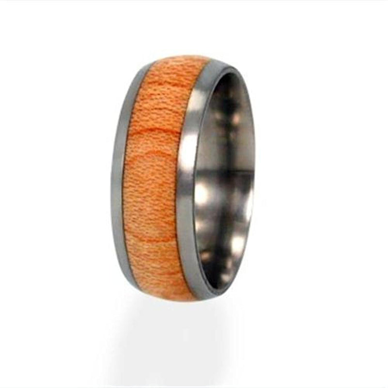 Maple Wood Inlay 8mm Comfort Fit Titanium Wedding Band, Size 8