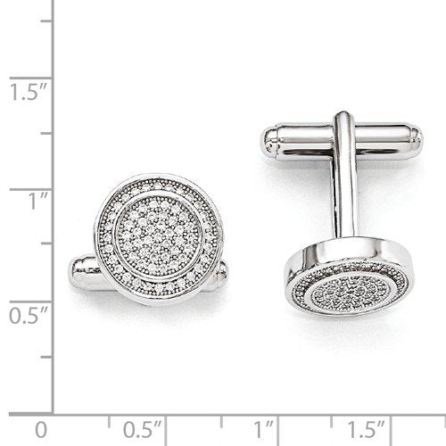 Sterling Silver and Cubic Zirconia Brilliant Embers Coin Cuff Links, 14MM