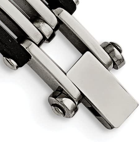 Men's Stainless Steel 12mm Black Rubber Bracelet, 8.25 Inches