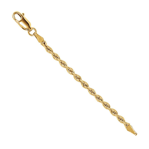 14k Yellow Gold 2.5mm Rope Extender Safety Chain, 2.25"