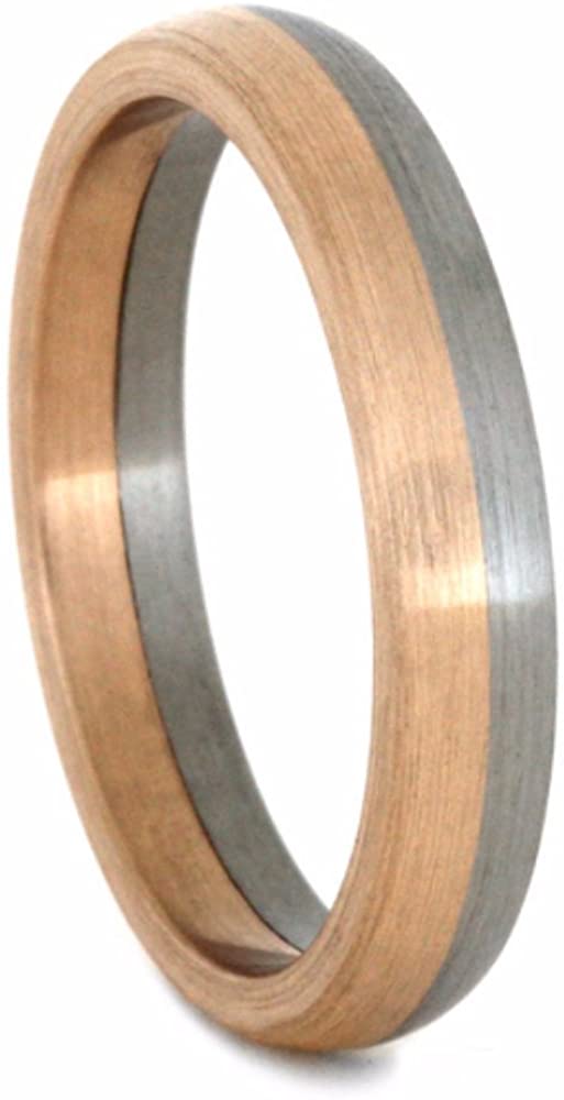 14k Rose Gold and Brushed Titanium 4mm Comfort-Fit Band, Size 12.5