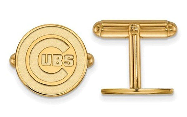 Gold-Plated Sterling Silver, MLB Chicago Cubs round Cuff Links, 15MM