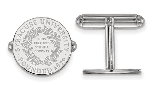 Rhodium-Plated Sterling Silver Syracuse University Crest Bullet Back Cuff links, 15MM