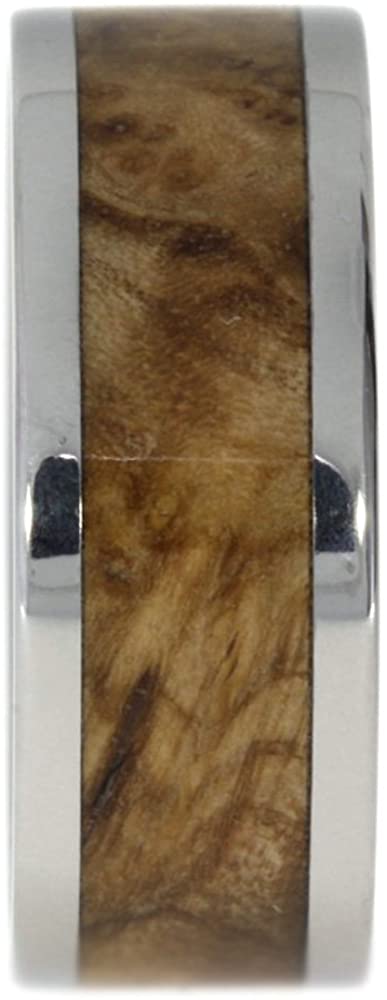 Black Ash Burl Wood Inlay 8mm Comfort Fit Polished Titanium Band, Size 15
