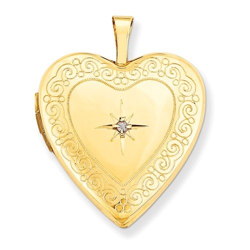 14k Yellow Gold Diamond Heart Locket (.01 Ct, G-I Color, I3 Clarity)