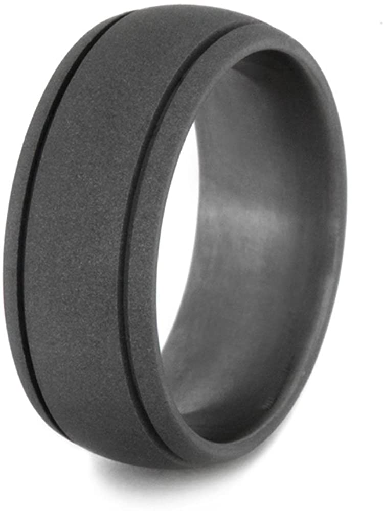 Double Grooved Dome 8mm Comfort-Fit Sandblast Titanium Wedding Band, Size 9.75