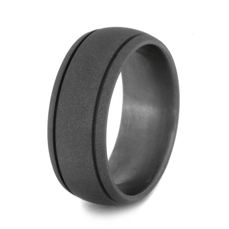 Double Grooved Dome 8mm Comfort-Fit Sandblast Titanium Wedding Band, Size 10