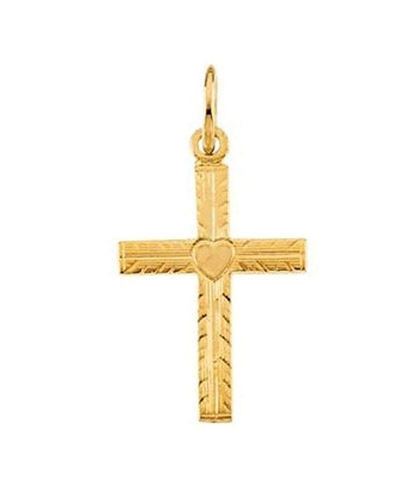 Youth Cross with Heart 14k Yellow Gold Pendant (13X10MM)