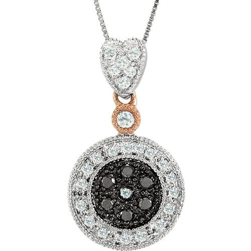 14k White Gold, 14k Rose Gold, Black Diamond and Diamond Necklace, 18" (1/4 Cttw, H+ Color, I1 Clarity)