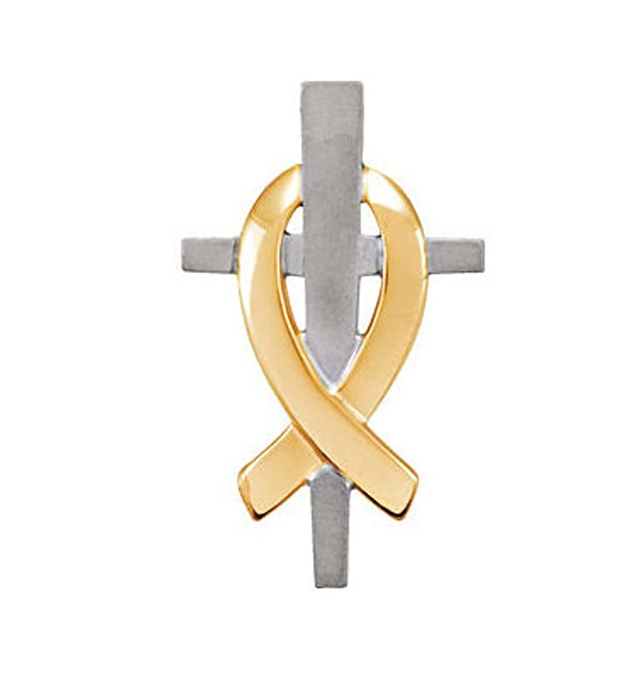 Remember Our Troops Cross Rhodium-Plated 14k White and Yellow Pendant (26.94X16.21 MM)