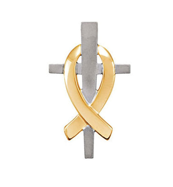 Remember Our Troops Cross Rhodium-Plated Sterling Silver and 14k Yellow Gold Pendant (19.50X10.70 MM)