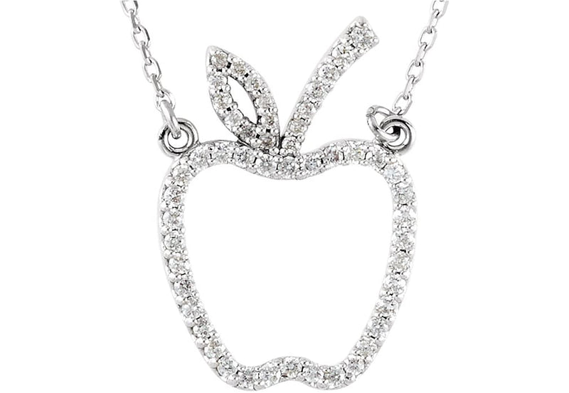 Diamond Apple 14k White Gold Pendant Necklace, 16.75" (1/5 Cttw)