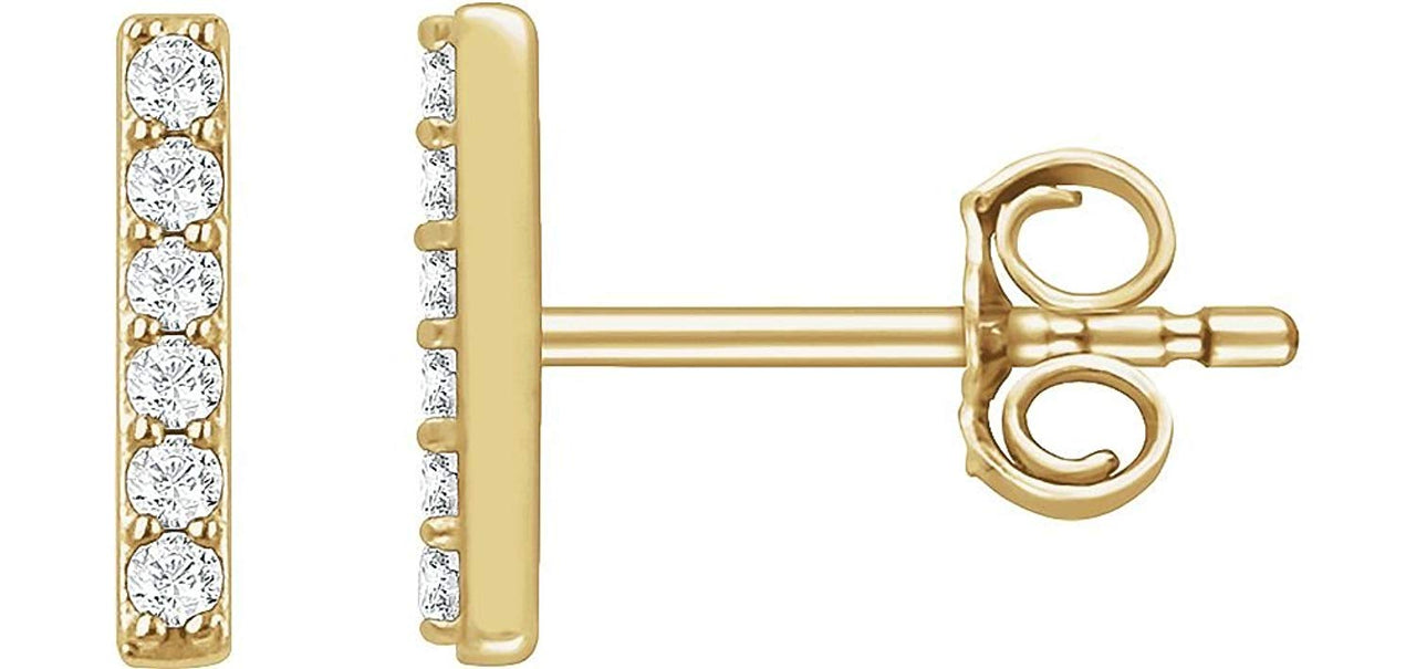 White Diamond Vertical Bar Earrings, 14k Yellow Gold (1/10 Ctw, Color H+, Clarity I1)