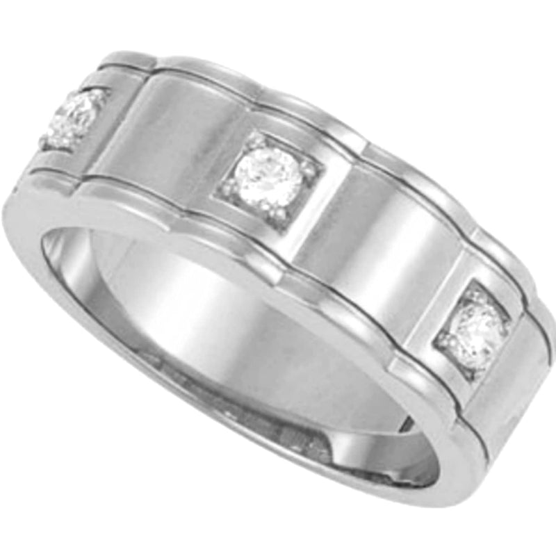 Men's 3-Stone Diamond Scalloped 14k White Gold Band, (1/4 Cttw, GH Color, I1 Clarity)