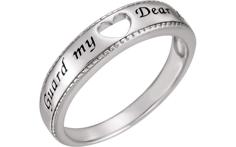Ave 369 'Guard My Heart' 5mm Rhodium Plate Sterling Silver Ring